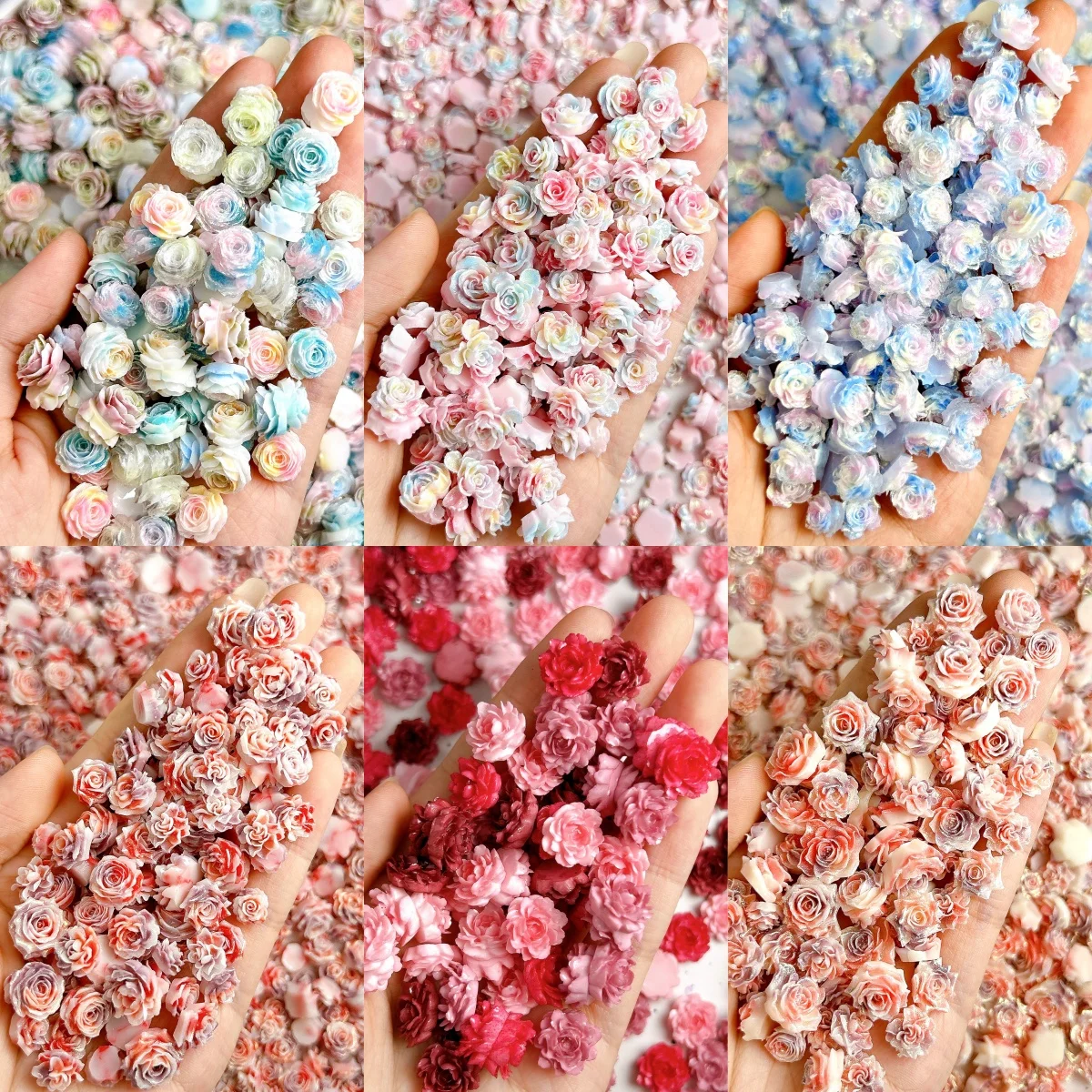 

30PCS Novel Sweet Rose Peony Resin Nail Charms Shining Colorful Luminous Camellia Flowers Series Nail Art Decorations DIY Nails