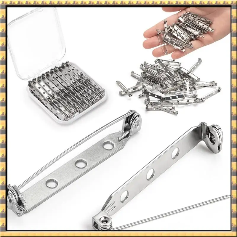 ^Arrival -Clasp Brooch Pin Backs:50Pcs 1.5 Inch Badge-Pin Attachments Easy To Use With Lock Included For Crafts