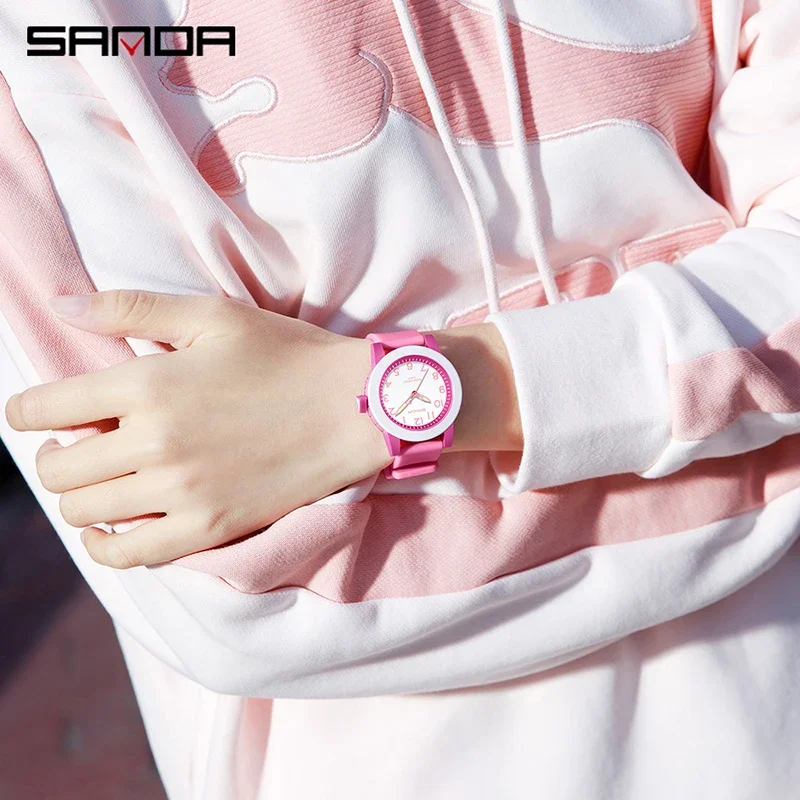 SANDA-Reloj de pulsera de cuarzo para mujer, pulsera de goma de béisbol, deportivo, resistente al agua, informal, regalo para niños