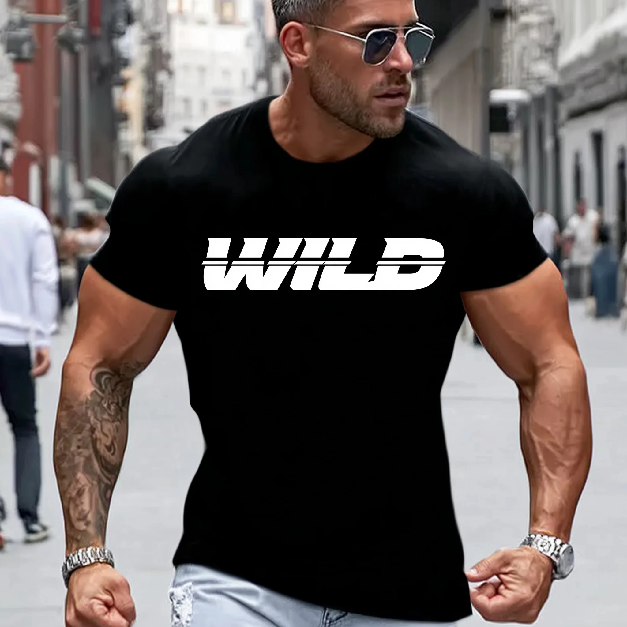 

Teevo Men's Short Sleeve T-Shirt Wild Text Print Casual Streetwear Fitness Gym Clothing Top Quality Cotton Tee Summer Daily Wear