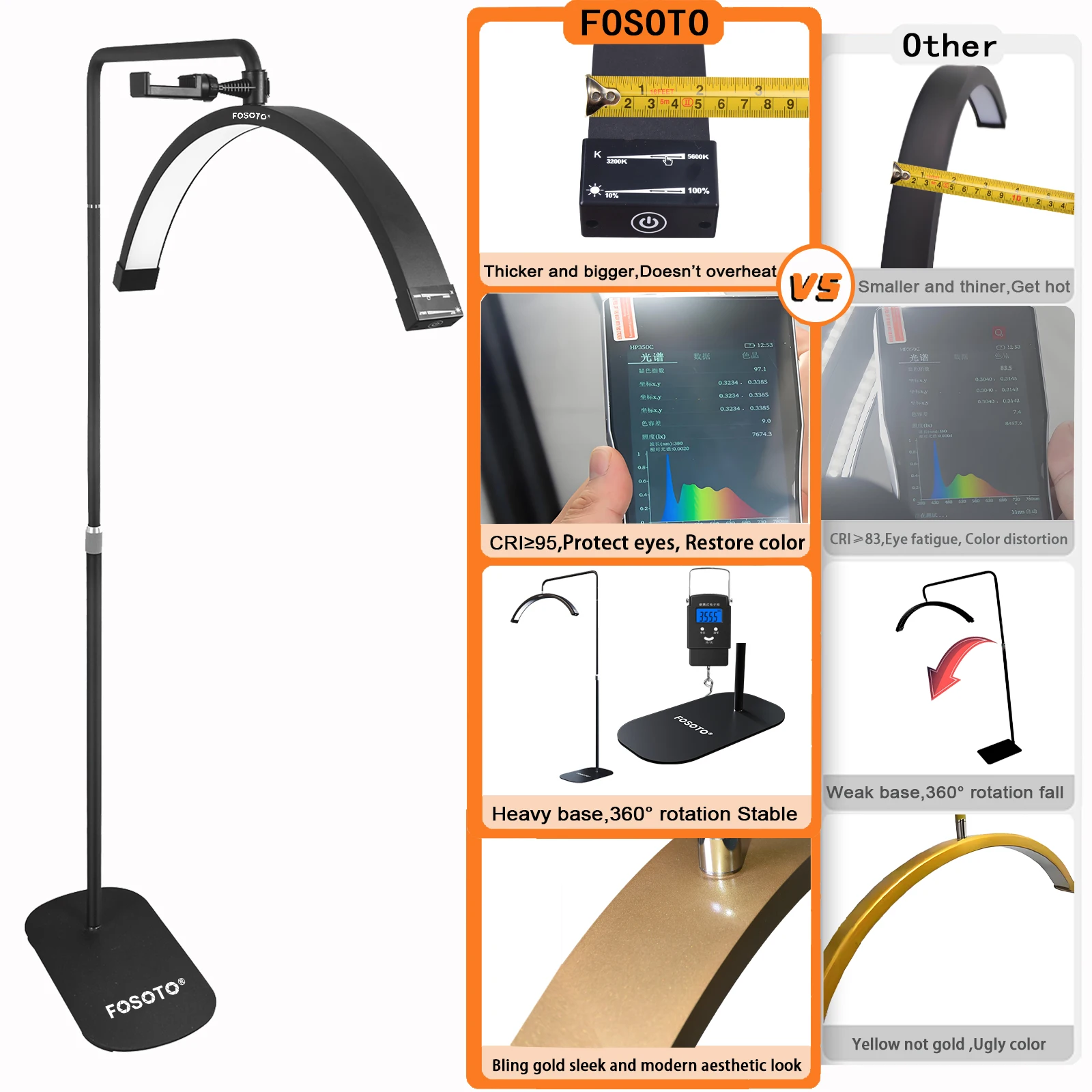 FOSOTO Magazzino all'estero Luce video a LED Lampada da tavolo per unghie a forma di mezzaluna per lampada di riempimento ciglia per salone di bellezza del tatuaggio