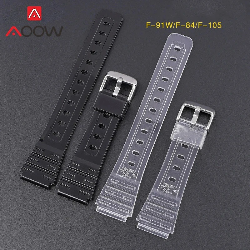 Rubber Sport Strap for Casio F91W F-84 F-105 108 A158 A168 AE1200 AE1300 Men Women Glossy Waterproof TPU Replacement Watch Band