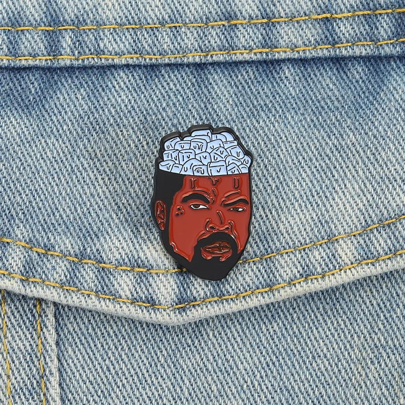 Eiswürfelkopf-Emaille-Anstecknadeln, schwarzer Rapper, Hiphop-Broschen, Anstecknadeln, lustige Namensnadeln, Schmuck, Geschenk für Fans und Freunde
