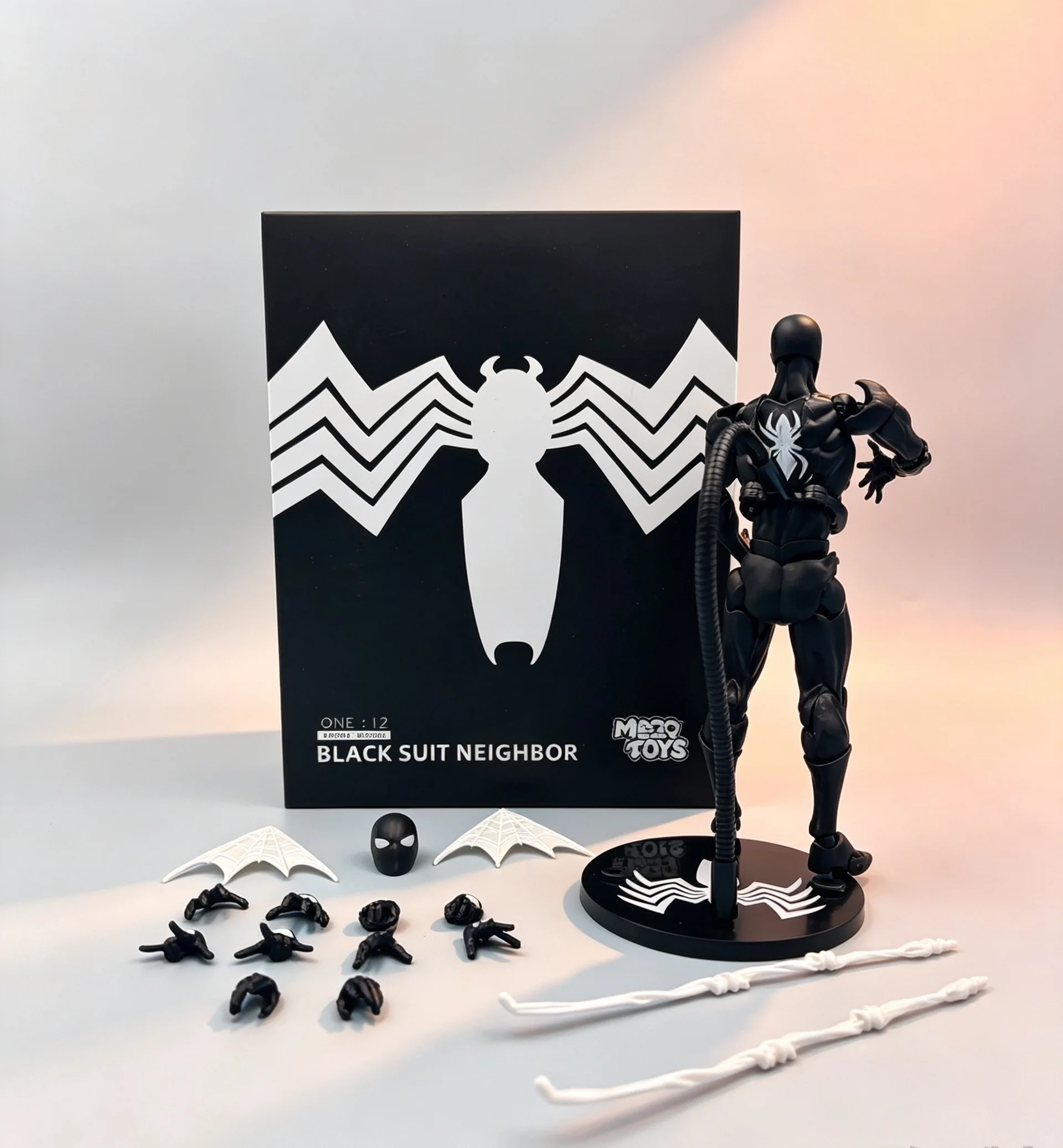 Bandai Black Suit Spider-Man Action Figure Venom Symbiote Suit Ultra-Articulated Figure Replacement Heads and Hands Web Accessor