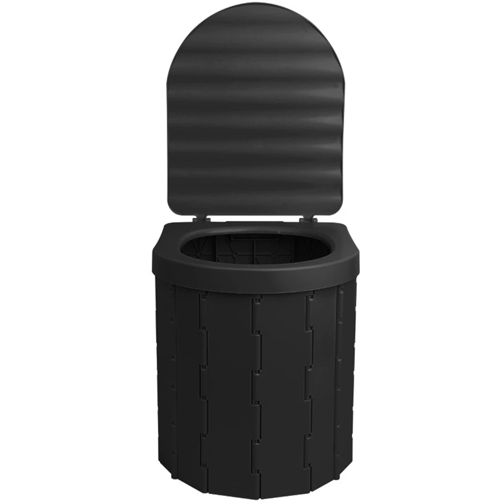 Portable Folding Toilet with Lid Travel Commode Car Potty Vehicular Urinal Toilet Seat for Outdoor Camping Travel Black