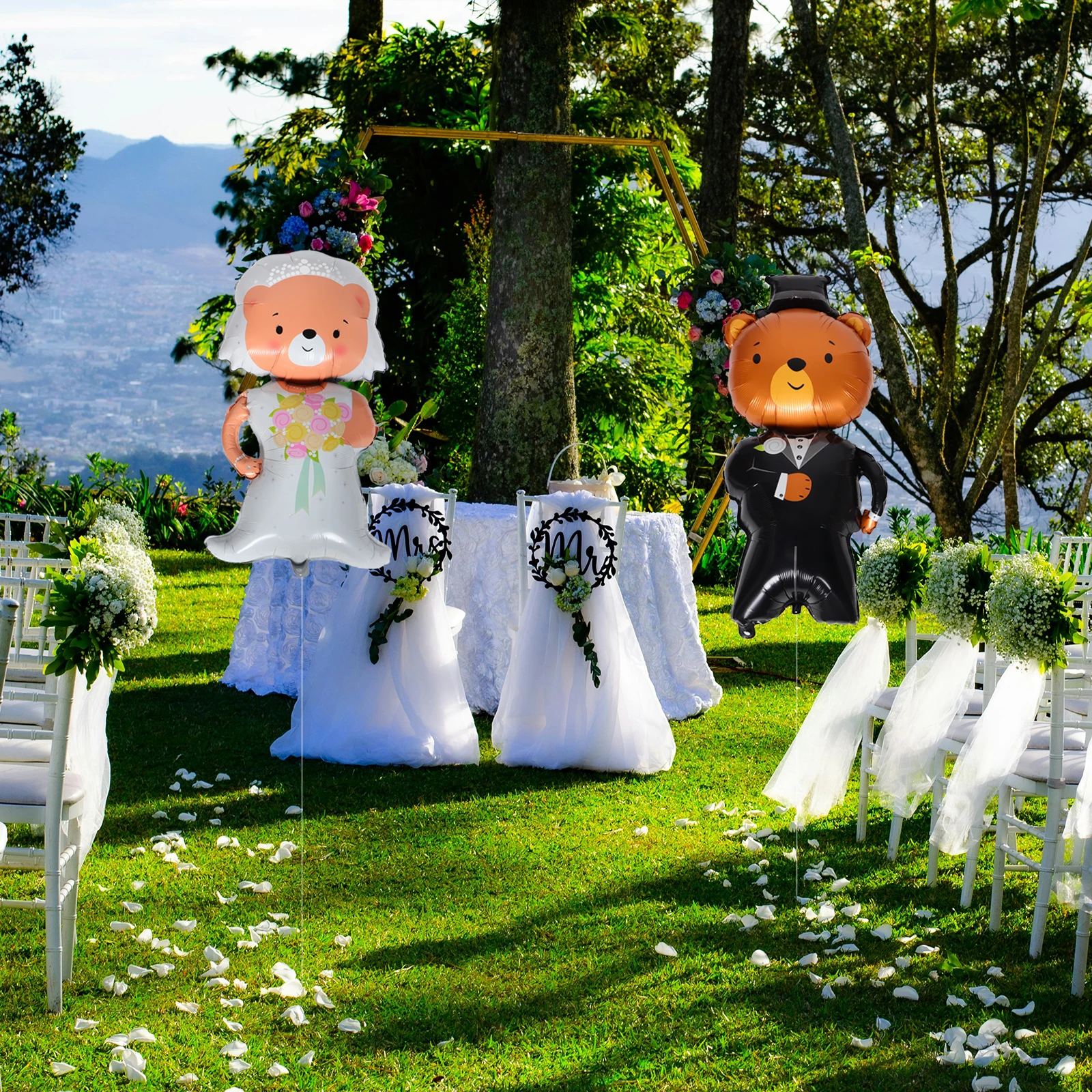 

2pcs Bride Groom Bear Balloons Wedding Decoration Valentine Party Accessories Foil Material Longlasting Cute Design