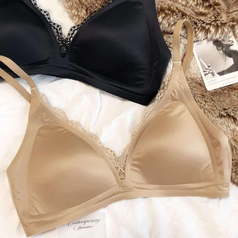 Französisch Sexy Nahtlose Dessous Frauen Seide Satin Spitze Bh Tiefe V Dreieckige Tasse Push-Up Bhs Verstellbaren Riemen Komfort Unterwäsche – Detail 15