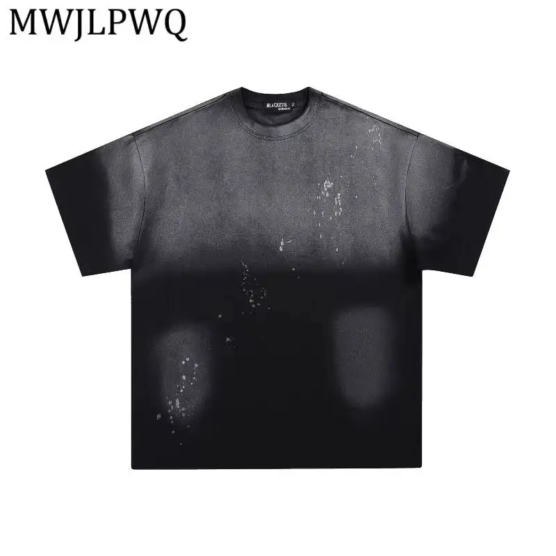 MWJLPWQ Oversized Short Sleeve Top Vintage Gradient Splash Print Washed Cotton Men Daily Y2K Skate Street Casual Basic Tee 16825