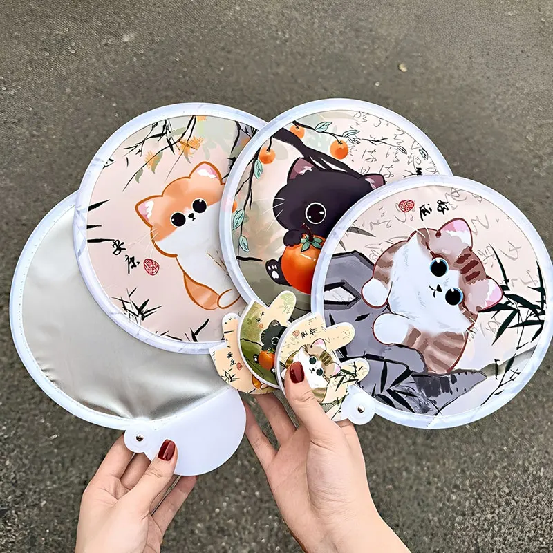 Reusable Reflective Panda Fan For Summer Folding Round Fan Cute Cartoon Animal Reflector Round Pocket Fan