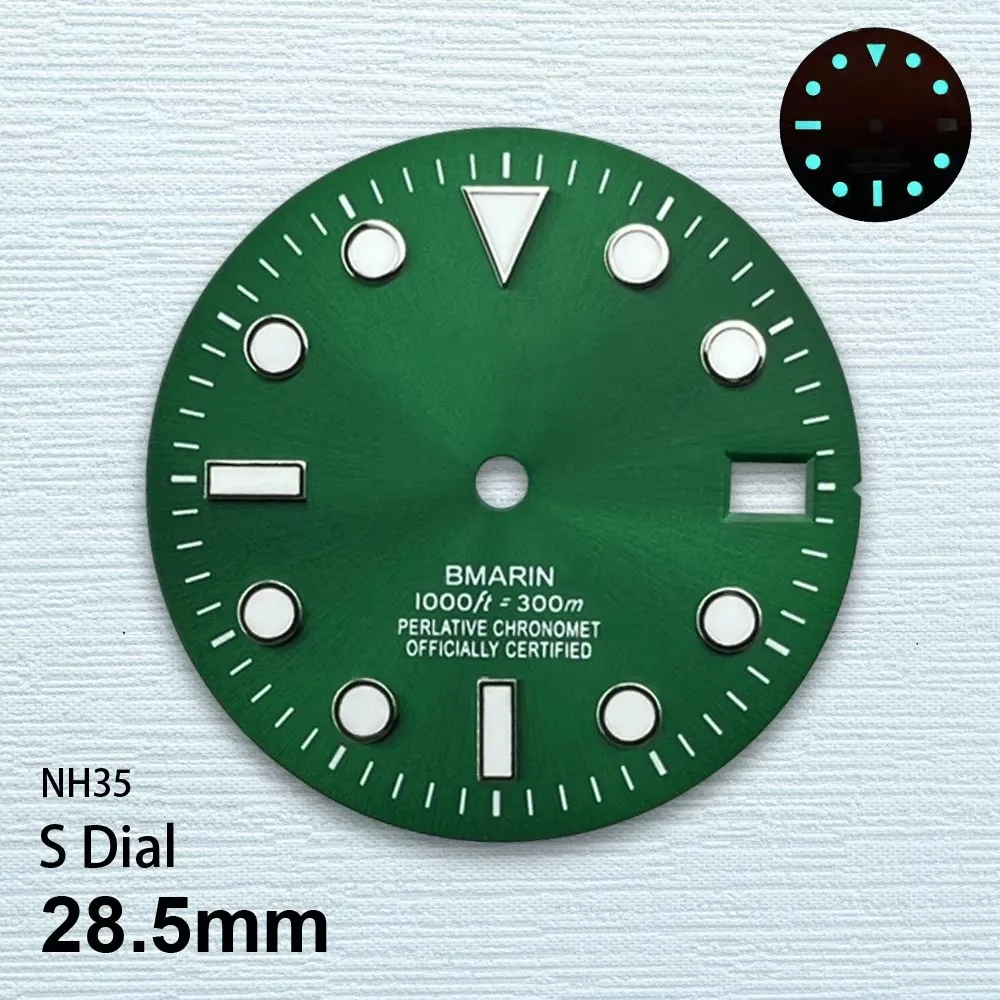 28.5mm S Logo SUB Sunburst Dial Fit NH35/NH36/4R/7S Japanese Movement Ice Blue Luminous Watch Modification Accessories