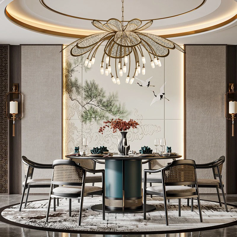 

Новая китайская вилла, банкетный зал, обеденный ящик, мраморная люстра, дизайнерская