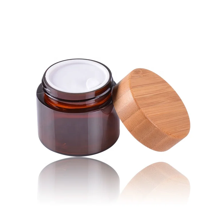 6 Stuks Lege Amber Huisdier Zalfpotje Blikjes 50Ml Plastic Potten Met Natuurlijke Bamboe Hout Deksels Lege Kleine Cosmetica body Scrub Containers