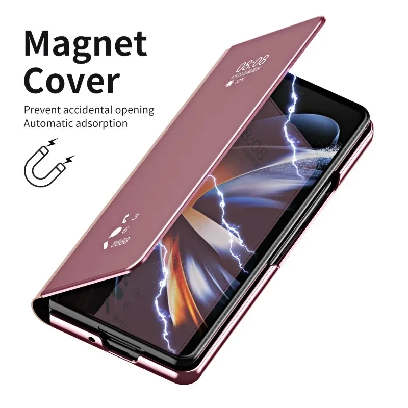 Flip Mirror Case for Samsung Galaxy Z Fold 6 5 4 3 2 Protective Cover Smart View Kickstand Funda Coque Shell Capa