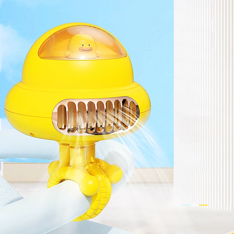 사랑스러운 만화 휴대용 안전 유모차 팬, USB 충전 공기 냉각 전기 팬, 가정용 다목적 핸드 헬드 데스크탑 블레이드리스 팬