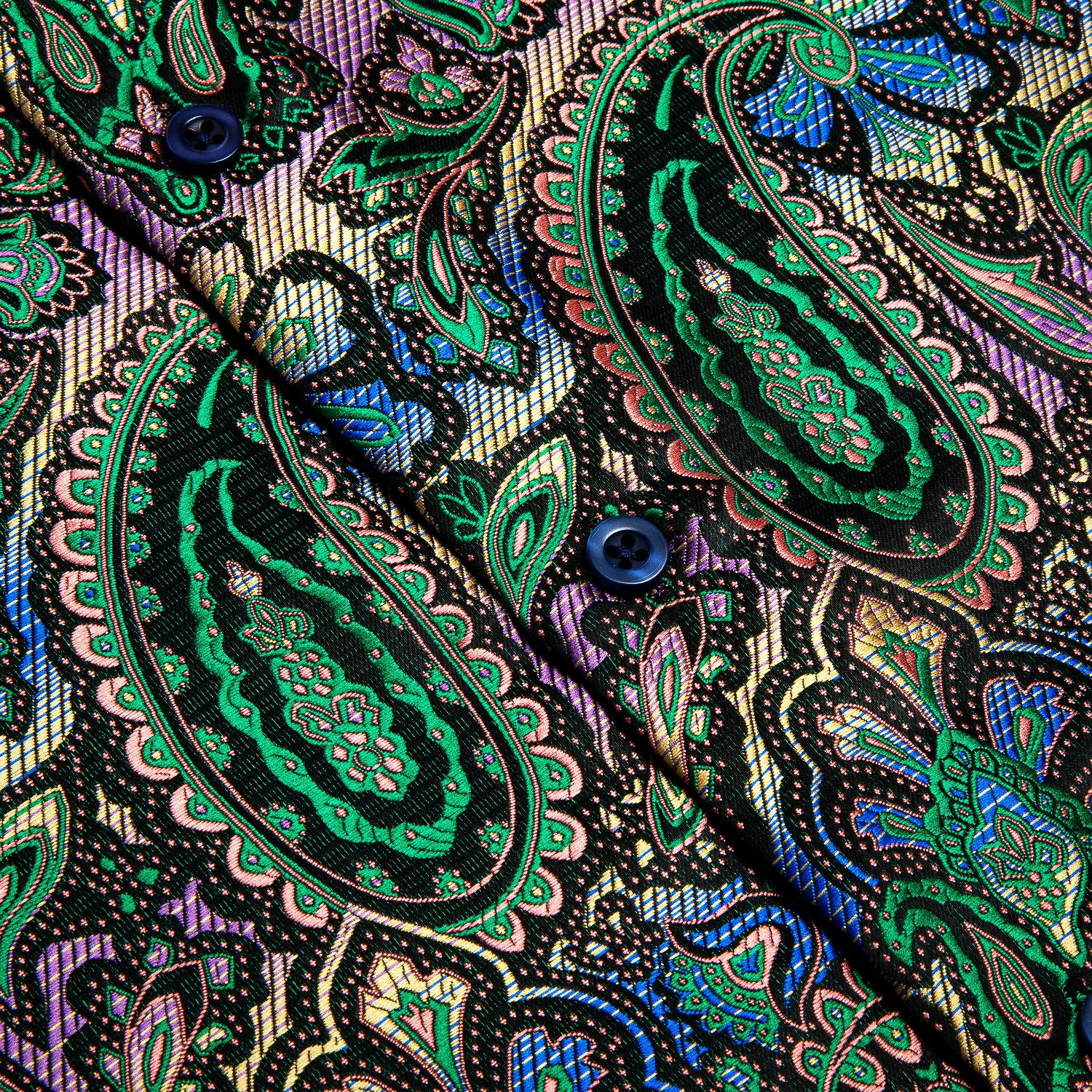 Novelty Men Silk Shirt Teal Green Purple Brown Long Sleeve Slim Fit Paisley Jacquard Shirt For Male Business Party Gifts Hi-Tie