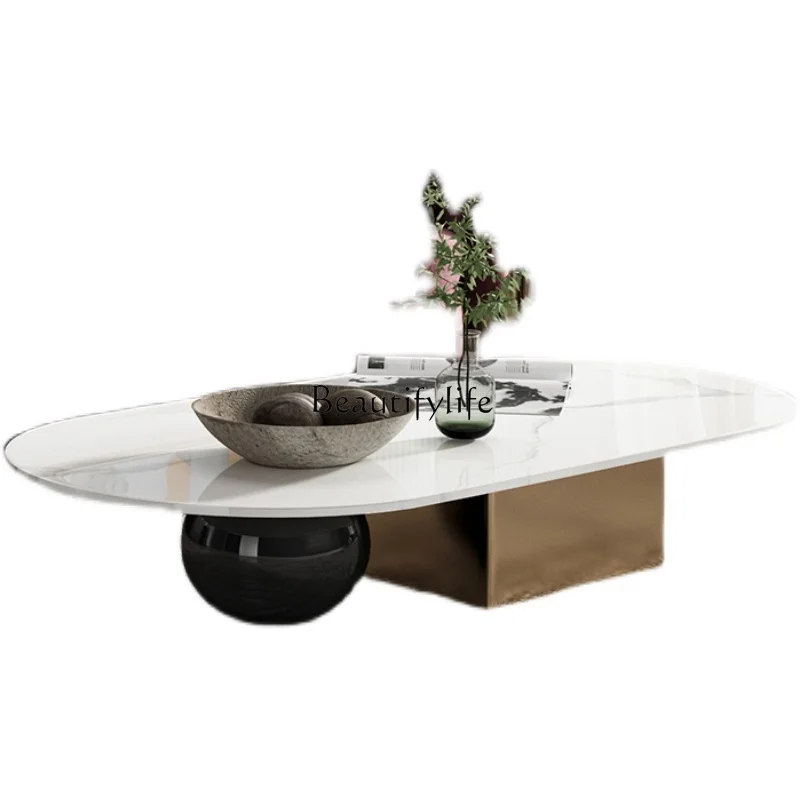 

Stone Plate Special-Shaped Coffee Table Oval Light Luxury Post-Modern Stainless Steel Tea Table Italian Style