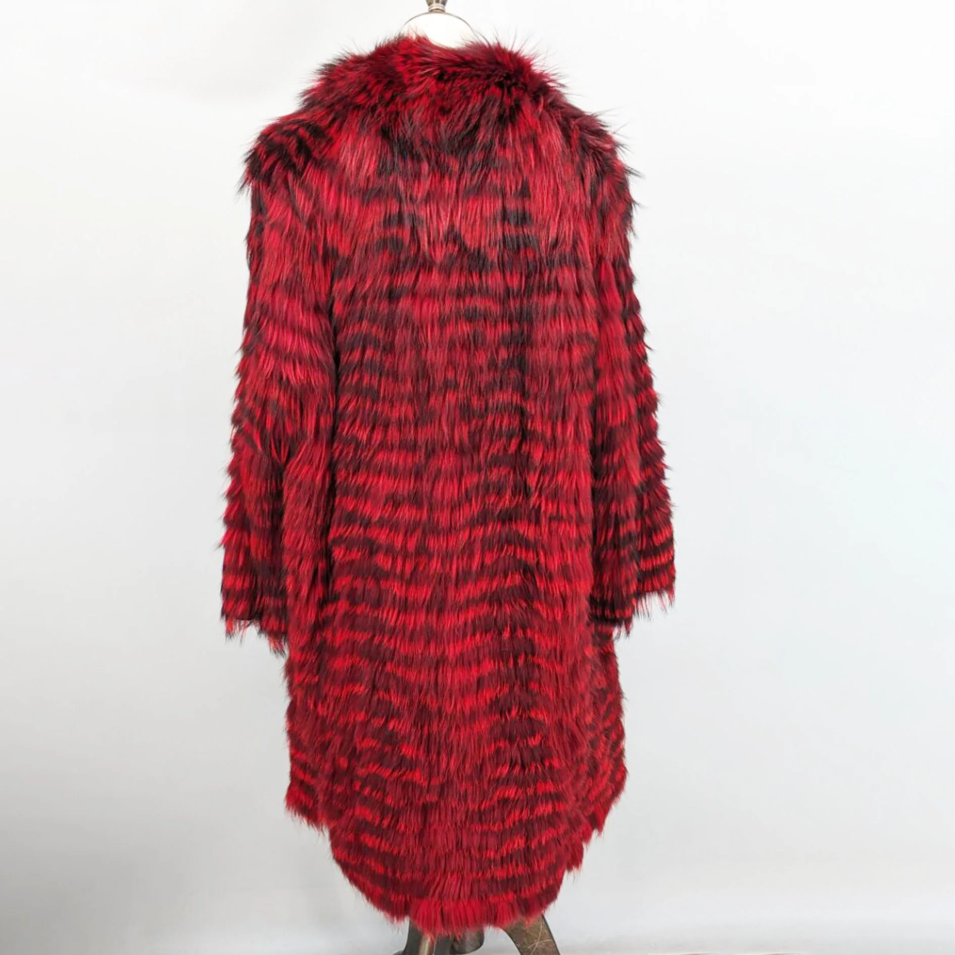 Women's Striped Real Silver Fox Fur Coat, Long Cardigen with Wool Lining, Big Size Clothes, Elegant Outwear, Spring, Lux18A09164