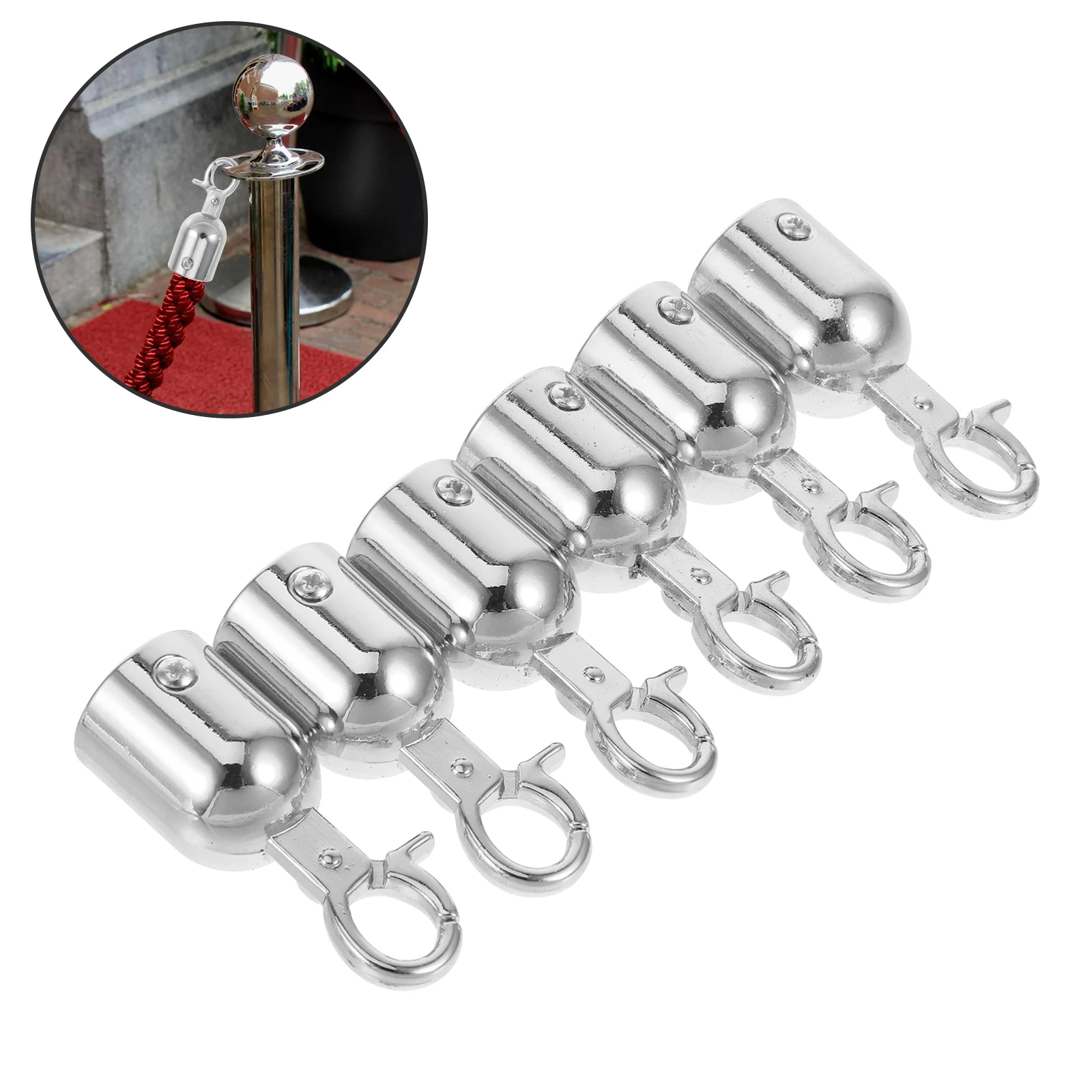 6pcs Durable Alloy Stoppers Secure Barrier Hooks Crowd Control Stanchion Rope Fixation Outdoor Safety Red