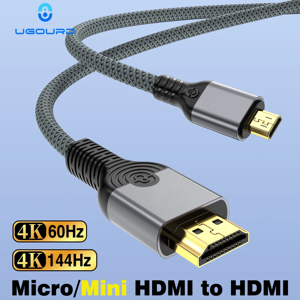 UGOURD 4K 144Hz 4K60Hz HDMI to Micro HDMI / Mini HDMI Adapter Cable Bi-directional For Raspberry Pi Zero BMPCC FPV Field Monitor