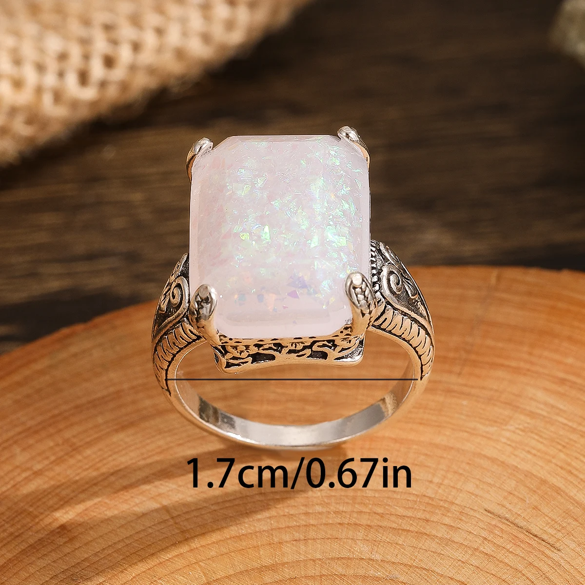 جديد هندسي مربع أوبال حجر خاتم الملكة مجوهرات فضية اللون المرأة مجوهرات الأزياء الجديدة #3