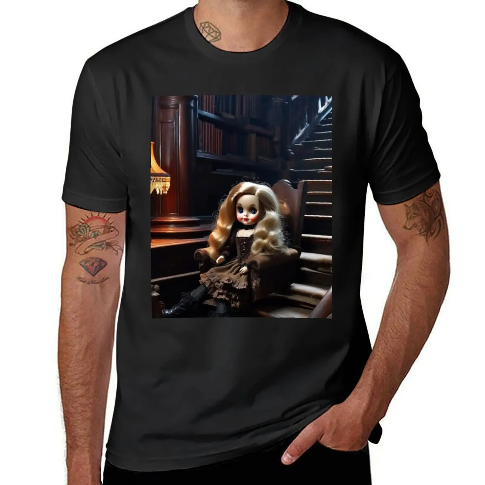 Beautiful Old Doll at the Stairway T-Shirt cute tops plus size tops tops workout shirts for men