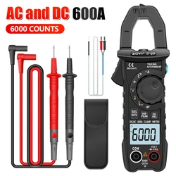 ZT-QS9 Digital Clamp Meter 600A Current True RMS Smart Plier ammeter Auto Rang 6000 Multimeter DC AC Voltage Hz Ohm NCV Tester