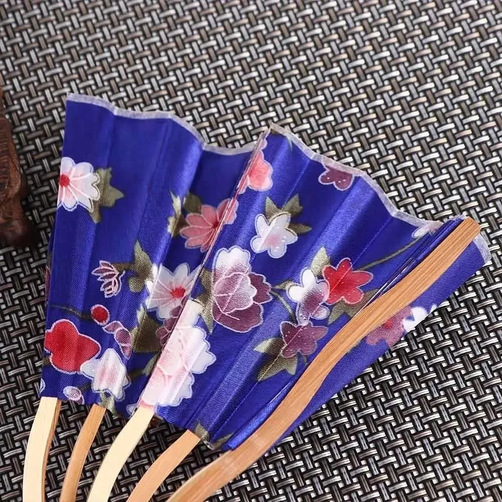 Vintage Flower Pattern Chinese Folding Fan Handheld Bamboo Wood Hand Fan With Tassels Decorative Art Craft Fan Summer Gift