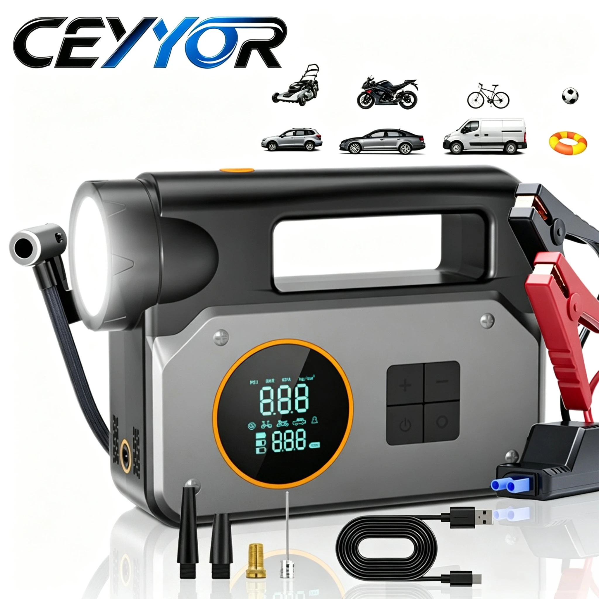 4IN1 Car Battery Starter for 12V Petrol Diesel Car Battery.Multifunctional Jump Starter Power Bank E