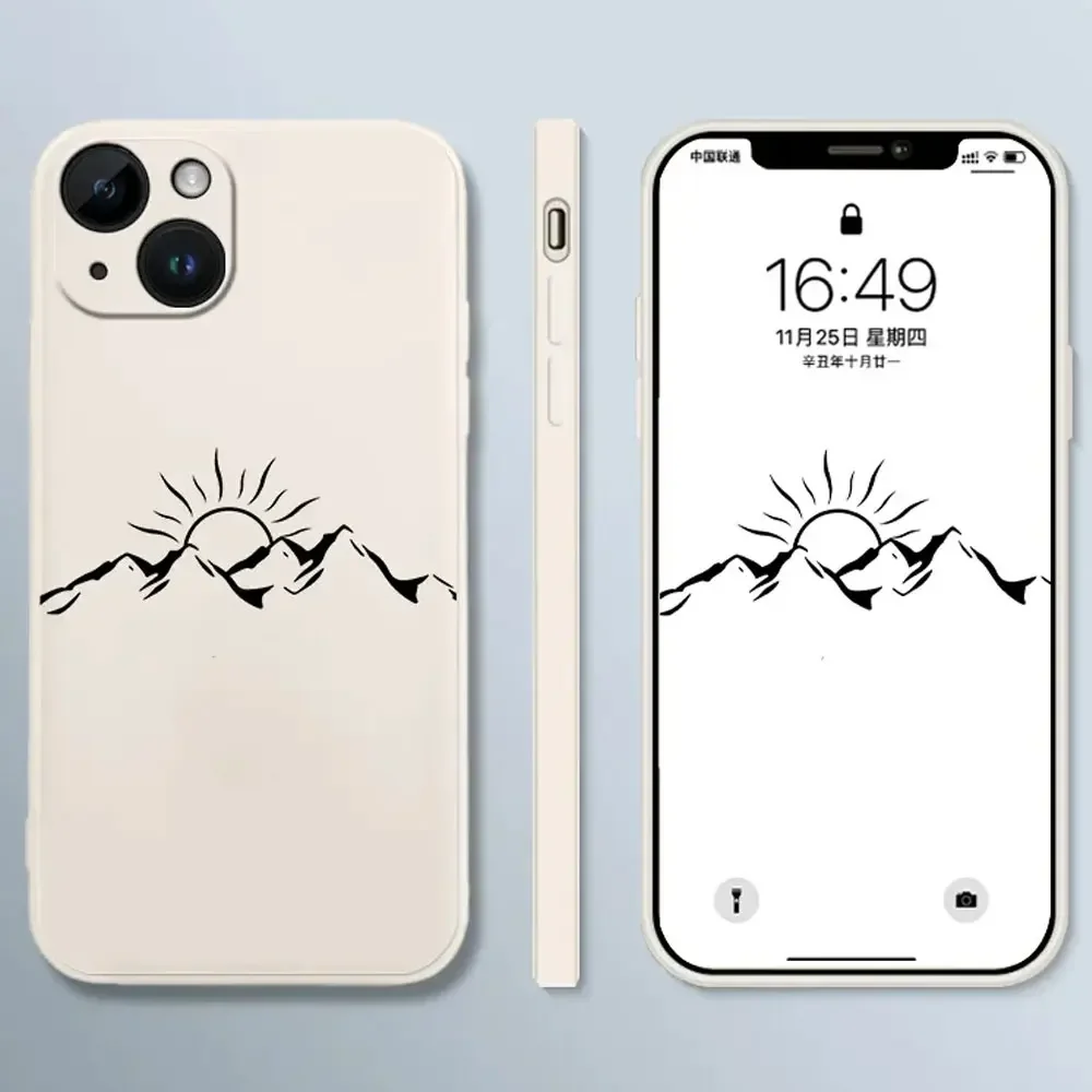 Simple Sun Moon Couples Line Mountain Scenery Phone Case for IPhone 17 17Air 16 15 Pro Max 13 12 11 XS XR 7 8 14 Plus Cover Case