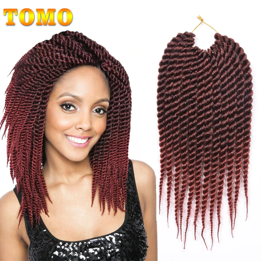 TOMO 12 18 Inch Senegalese Twist Crochet Braids 12 Roots Ombre Synthetic Pre-twisted Braiding Hair Extensions For Black Women