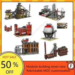 Modular MOC Blast Furnace,Chemical Plant Street view Model Building Blocks Architecture DIY Education Assembly Model Toy Gifts