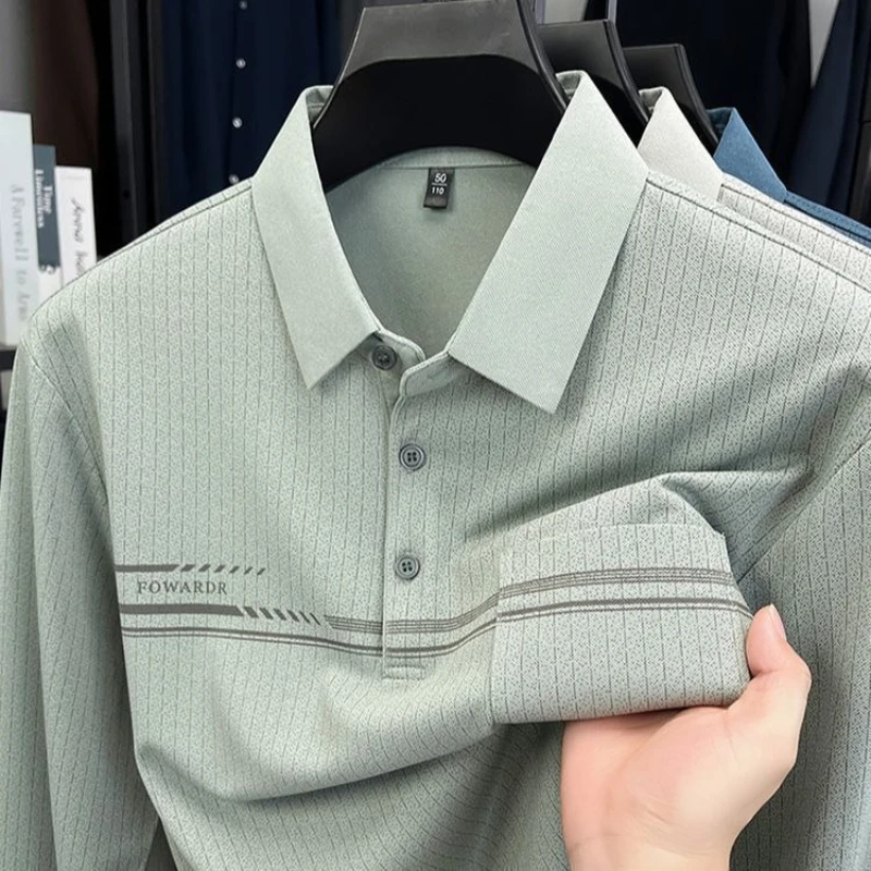 Authentic Men's Pure Cotton Long Sleeve T-Shirt Autumn Thin Casual Polo Shirt with Real Pocket
