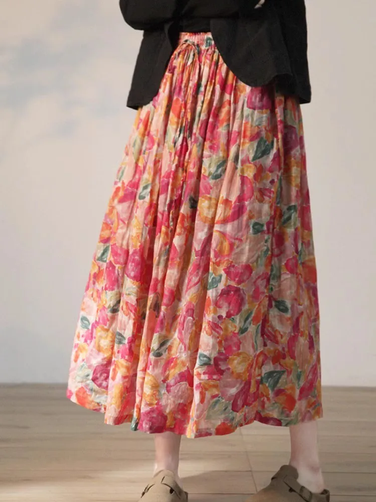 

Vintage Literary Age-reduced Women Midi Skirts 2025 New Summer Bohemian Holiday Beach A-Line Skirts with Pockets Ropa De Mujer