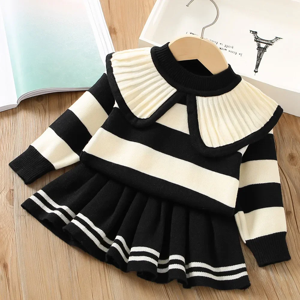 

Baby Girl Knitted Sweater Set Long Sleeved Pullover with Half Skirt Autumn Winter Two-Piece Children's Clothing Set 80-120CM