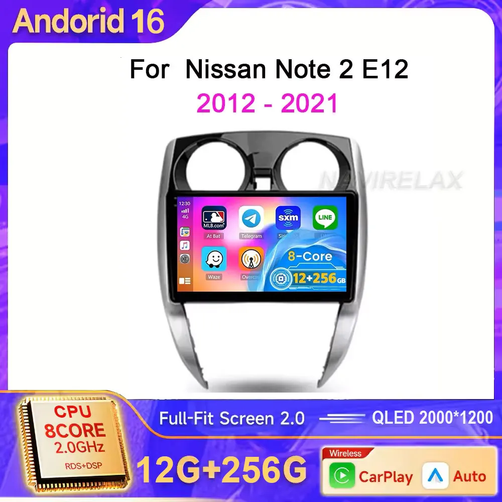 Android 16 For Nissan Note 2 E12 2012 2013 2014 2021 Car Player Auto Radio Multimedia GPS Video Navigation Carplay Rear camera