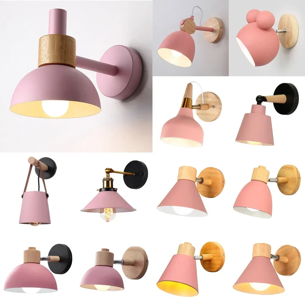

Pink Wall Lights Nordic Minimalist Modern Bedroom Bedside Lamps Aisle Living Room Kid Room Background Wall Lamps E27 Home Decor