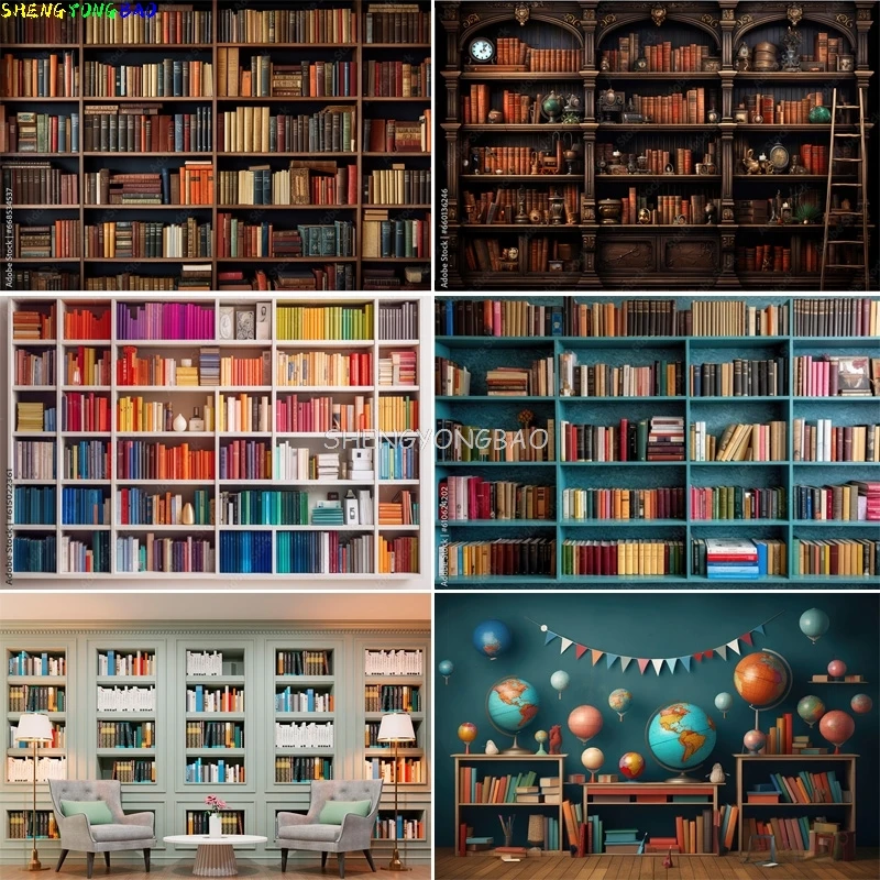 

Baroque Ornate Library Bookshelf Photography Backdrops Props Reading Furniture Bookcase Meeting live Indoor Background JX-02