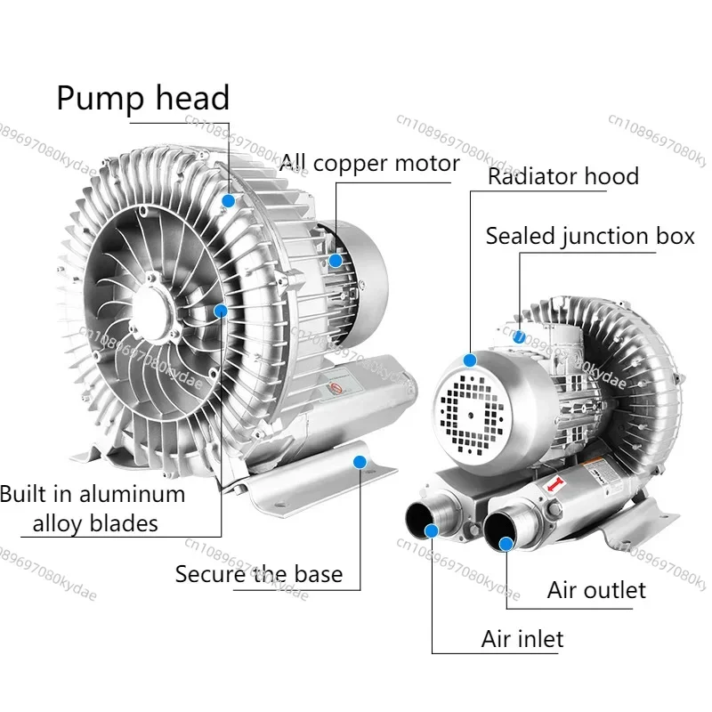 220V 90W 120W Vortex Blower Small Industrial High-pressure Air Pump Centrifugal Vacuum Pump Vortex Suction Fan Fish Pond Aerator