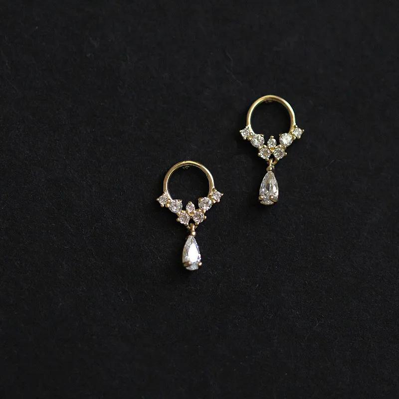 

S925 Silver Plated 14K Gold Star Zircon Water Drop Stud Earrings For Women Vintage High-end Banquet Jewelry Accessories