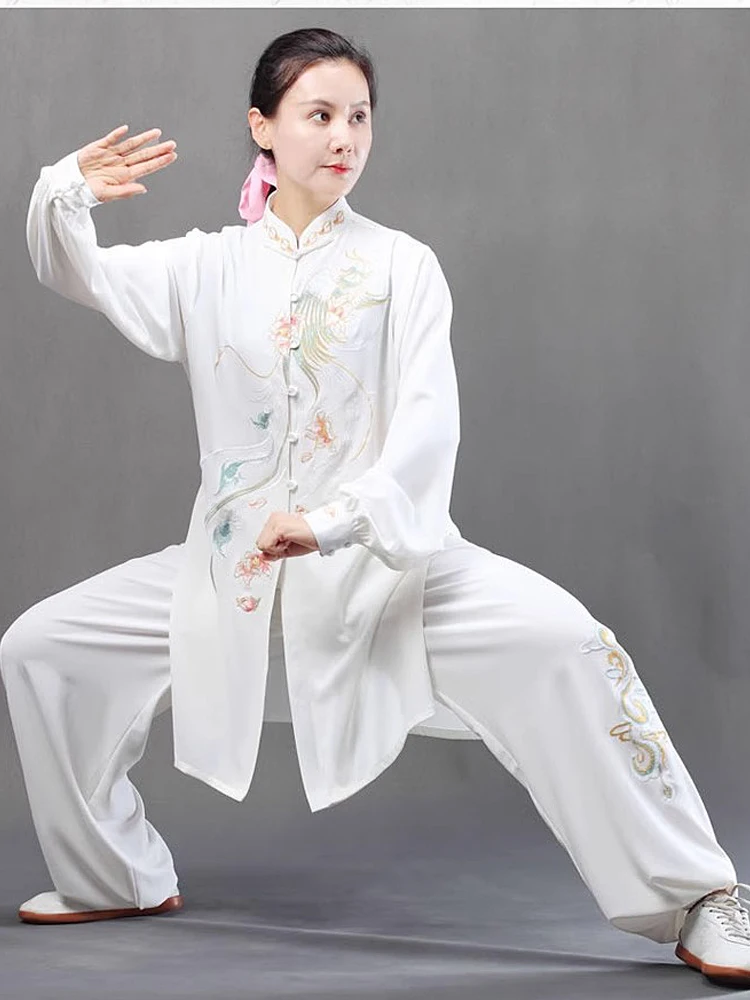 Embroidered Tai Chi Clothing for Women, Chinese Kung Fu Martial Arts Uniforms, Fitness Performance Competition Handcrafted Colla