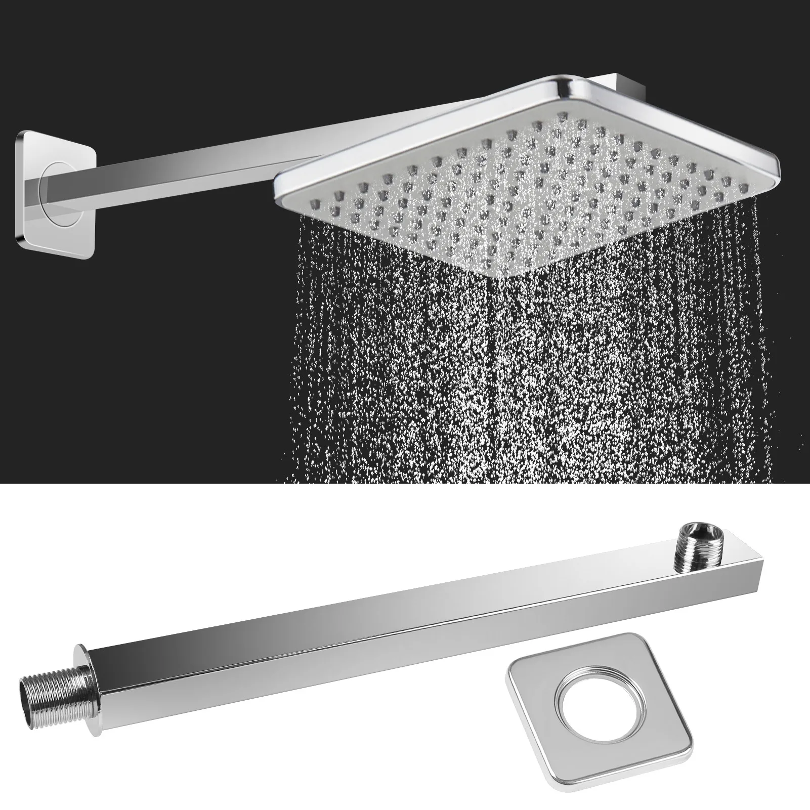 30cm/40cm Sliver/Black Shower Head Extension Arm 304 Stainless Steel Easy Installation Polished Chrome Bathroom Bracket Bar