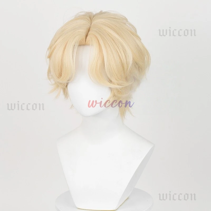 Peluca de Cosplay Luka de alta calidad, 30cm, cuero cabelludo dorado de leche corto, pelo sintético resistente al calor, pelucas de Cosplay de Anime, conjunto de guantes