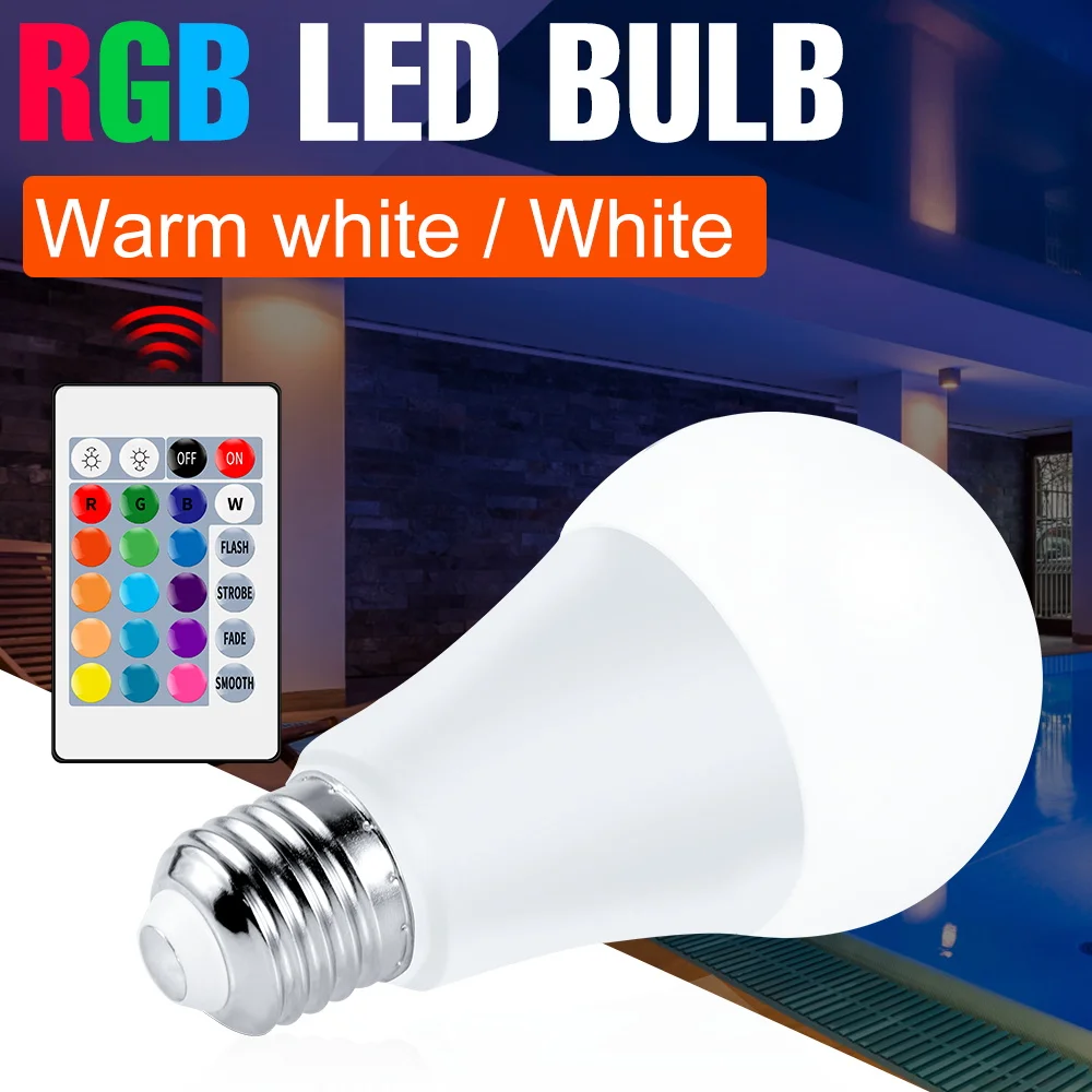 

E27 LED Lamp 220V Spotlight RGB Color Light Bulb IR Remote Control Lampada 110V Bombillas 5W 10W 15W Home Room Decor RGBW Bulb