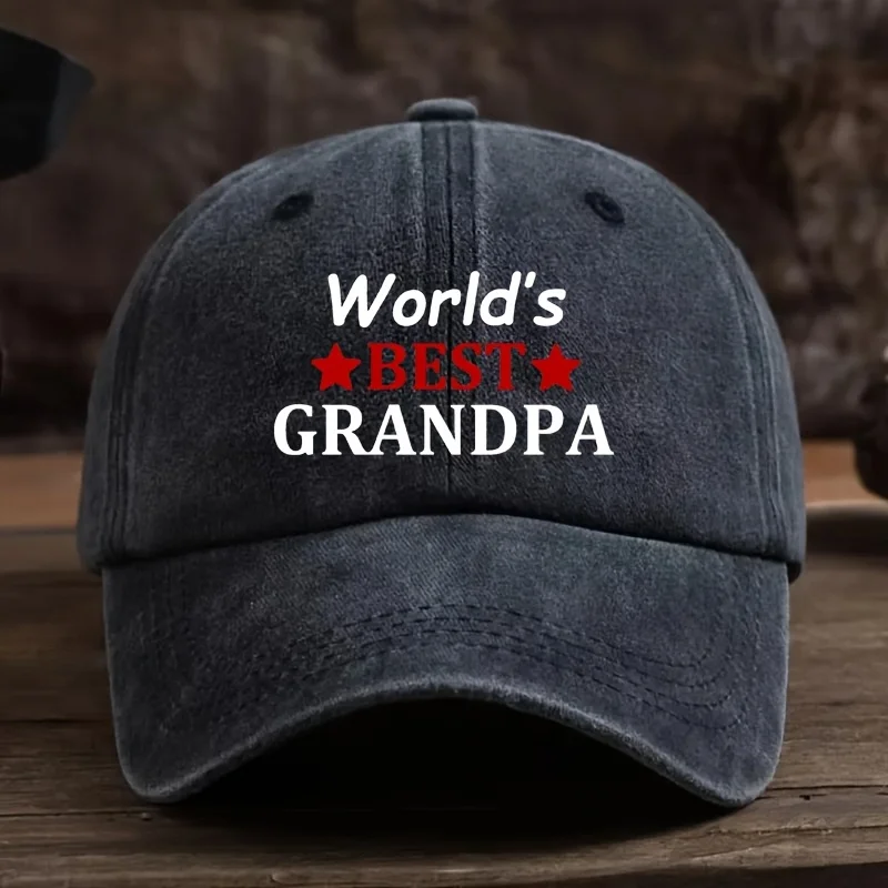 World's Best Grandpa Baseball Cap - Funny Grandfather Gift, Dark Gray/Red Text Vintage Hat - Soft Breathable Fabric for Birthday