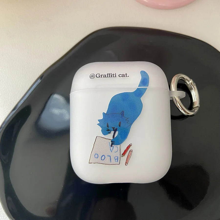 Graffiti cat Airpods Case for Airpods 1 2 3 Pro Pro2 2022 Rock Cat Soft Earphone Air Pods Covers Cartoon Funda Couque