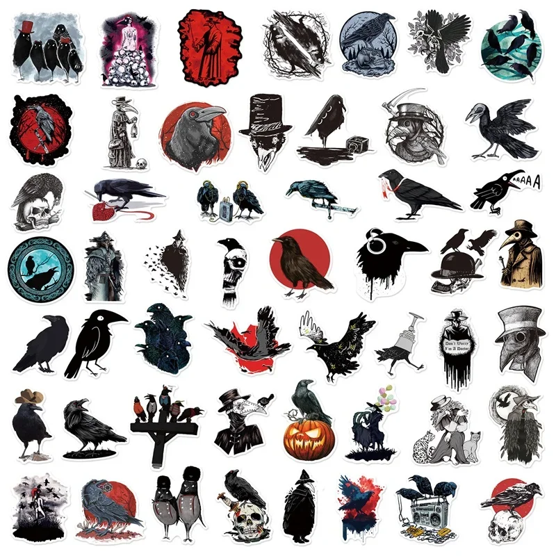 10/30/50PCS Cute Horror Crow Sticker Aesthetic PVC Children\'s Korean Stationery School Supplies Decoration Scrapbooking for Kids