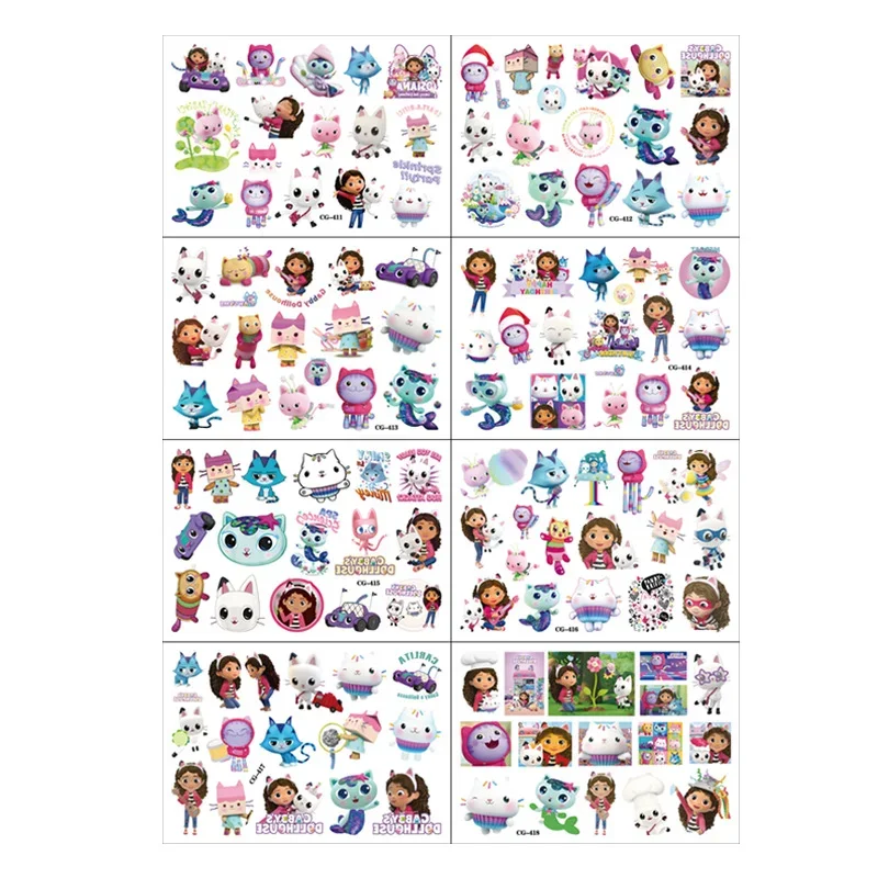 Cartoon Anime Kawaii Gabby's Dollhouse Tattoo Stickers Children's Temporary Tattoos Body Art Cosplay Party Toys Kids Gifts