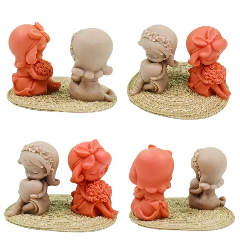 3D Rose Herz-form Mädchen Kerze Silikon Form DIY Rose Mädchen Handgemachte Duftkerze Gips Harz Form Valentinstag Dekor geschenk