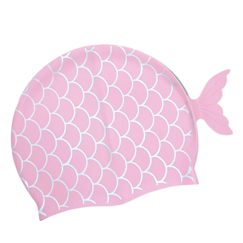 Bonnets de bain en Silicone pour enfants, imperméables, mignons écailles de poisson, bonnet de bain élargi pour garçons et filles, accessoires de natation