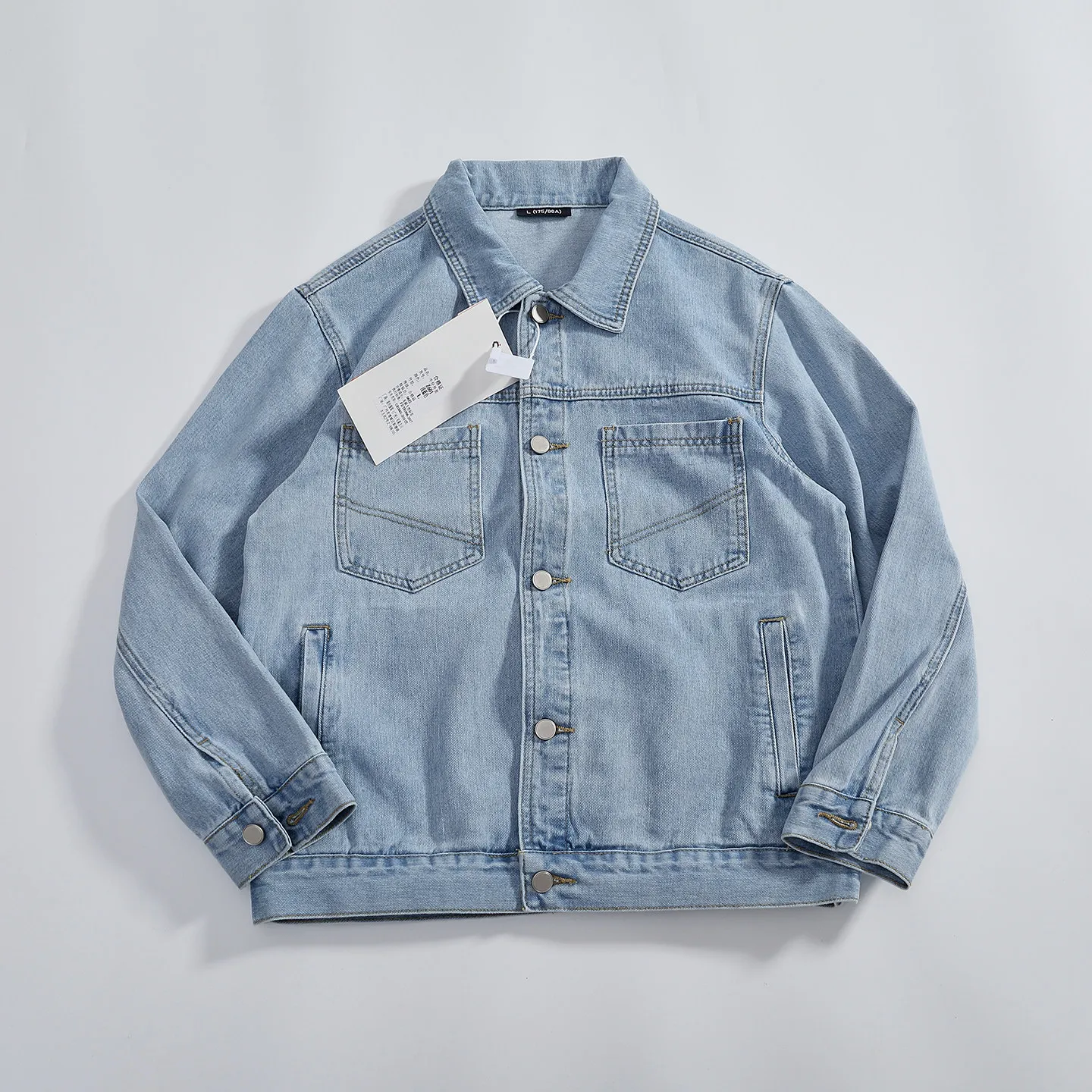Classic Workwear Style Denim Jacket for Men American Vintage Distressed Washed Collared with Pockets Layering Trendy Top 5XL 4XL